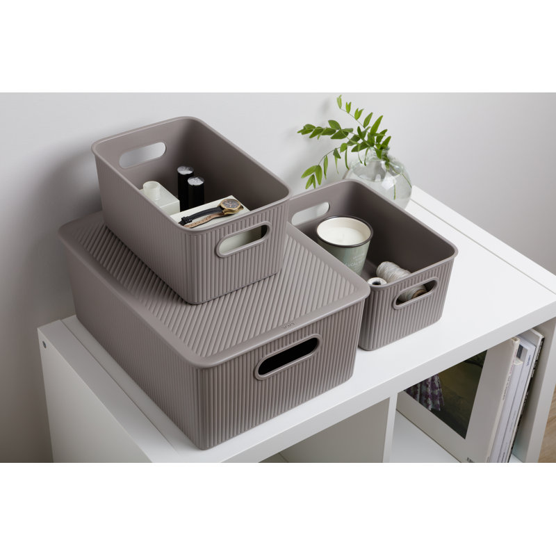 Ensemble de bacs de rangement en plastique nervuré, Taupe