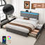 4Ft6 Double Ottoman Bed With 4 Storage Drawers, Tufted Headboard With USB & Type-C Charging, LED Light