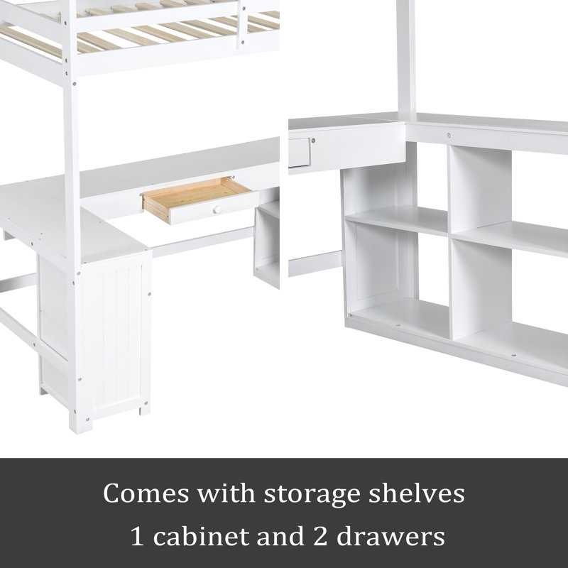 Lit mezzanine avec tiroirs Jetmir Kids, Blanc, Simple