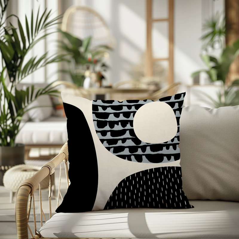 Coussin carré intérieur / extérieur pia, H 15 po x l 15 po, Gris / noir / blanc cassé