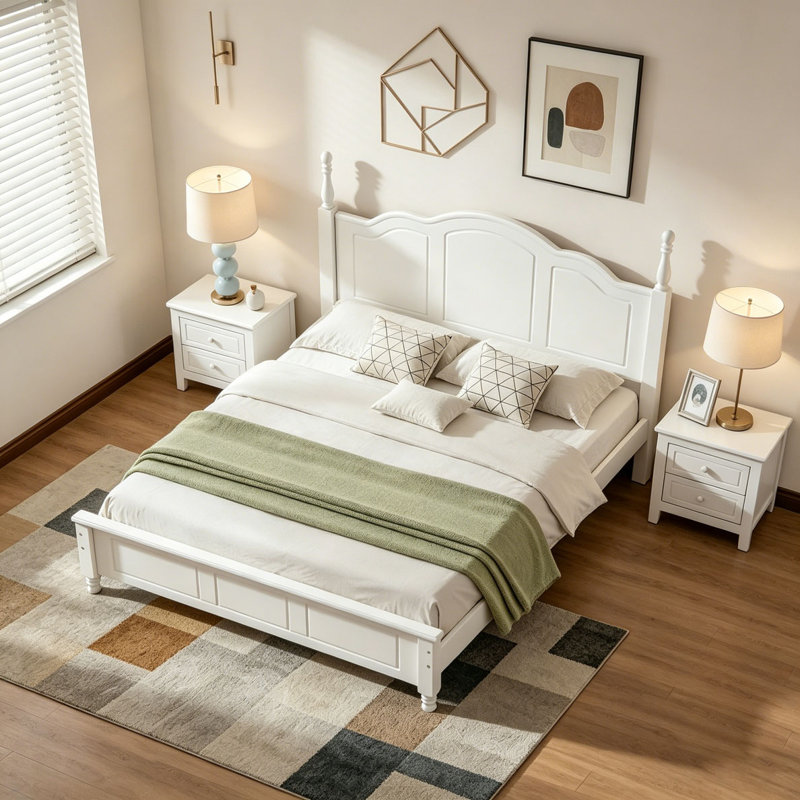 Base de lit plateforme en bois pour grand lit, White, Grand lit