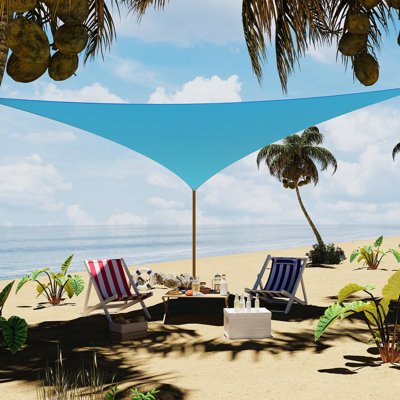 Toile d'ombrage triangulaire 16 pi x 16 pi x 16 pi UV 95%, auvent extérieur d'ombrage pour terrasse de jardin, sable durable, résistant aux intempéries, facile à installer avec la quincaillerie incluse - bleu
