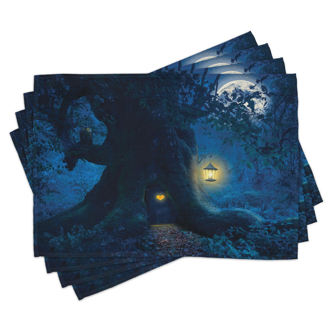 Platzdeckchen 4er Set, Baum im Wald, Marineblau