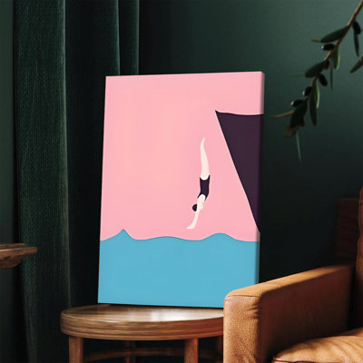 1 pièce, art mural, affiche murale abstraite et minimaliste, impression sur toile avec silhouette de plongeur, décor contemporain moderne pour salon, chambre, bureau, rose, bleu, esthétique, prêt à être accroché