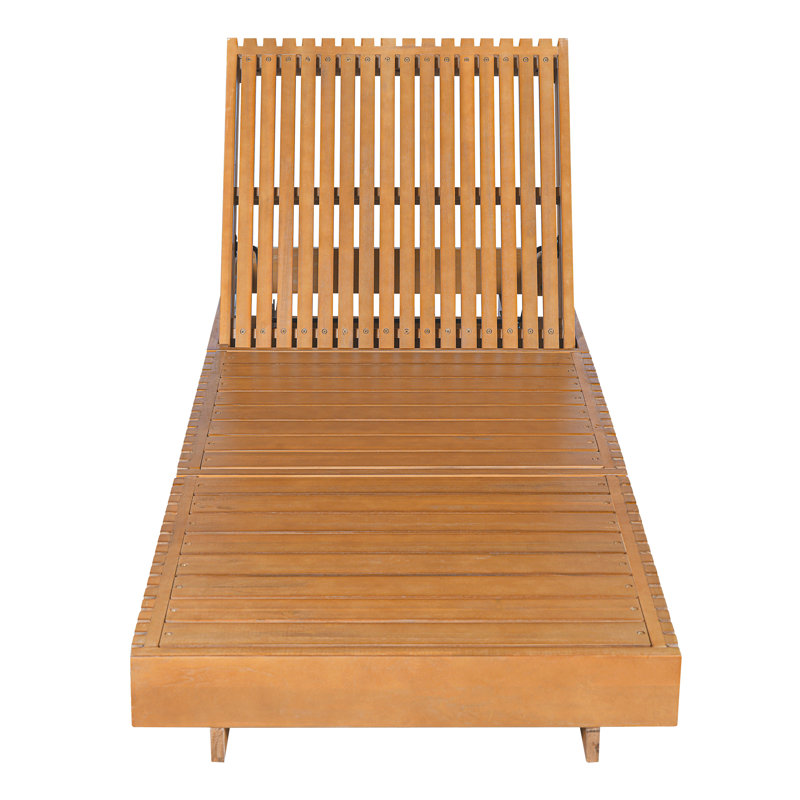 Chaise longue d'extérieur avec dossier réglable à 6 positions, bois d'acacia massif, couleur cuivre teck