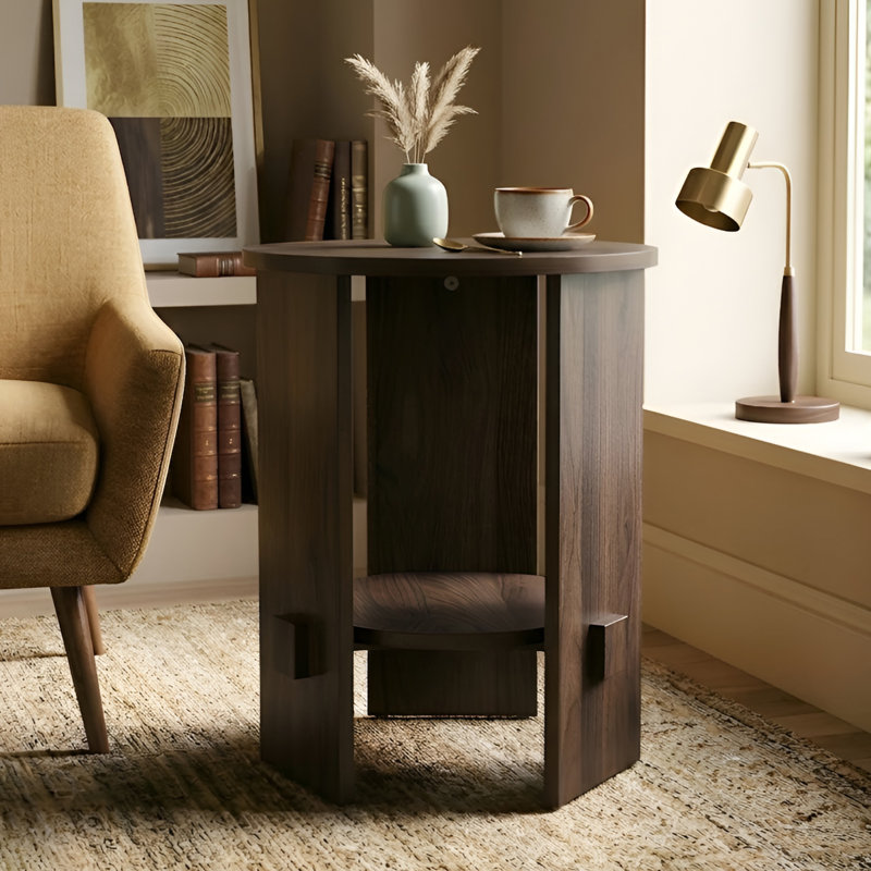 Side Table With Storage Shelf, Walnut 