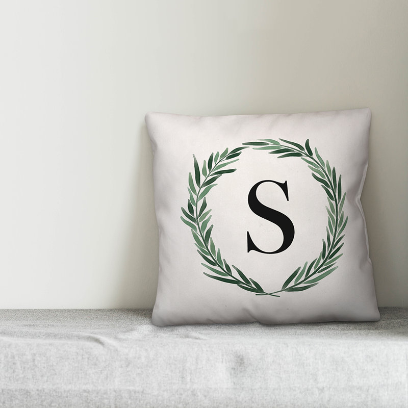 Monogramme de couronne de verdure aquarelle - housse de coussin carré X et insert, S