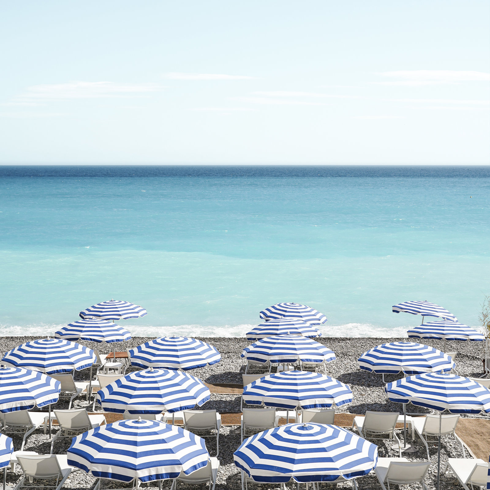 Niels "Blue Beach Umbrellas" Photo Print, Yes, White Framed Paper, 30" H x 30" W x 0.75" D