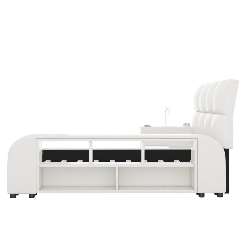 Upholstered Platform Storage Bed, White