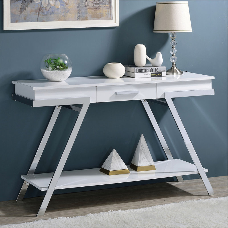 Contemporary Style 1Pc Sofa Table High Gloss Finish Chrome Frame Console Table Gorgeous Living Room Furniture