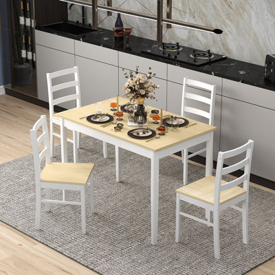 Gracie Oaks 5-piece Dining Set Solid Wood Kitchen Furniture With Rectangular Table & 4 Chairs Natural
