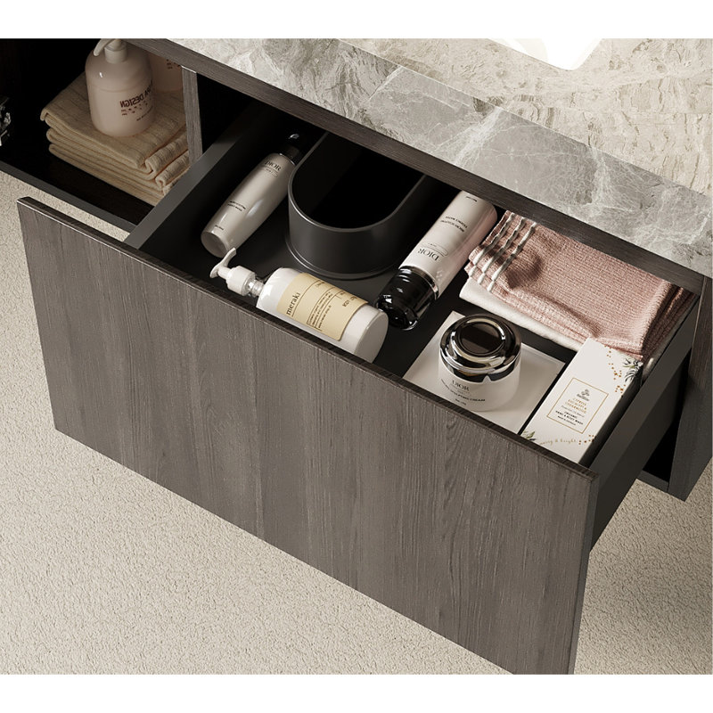 Armoire 36 po en contreplaqué de grain de bois espresso avec porte et un tiroir, sans couvercle ni couvercle, sans couvercle et évier