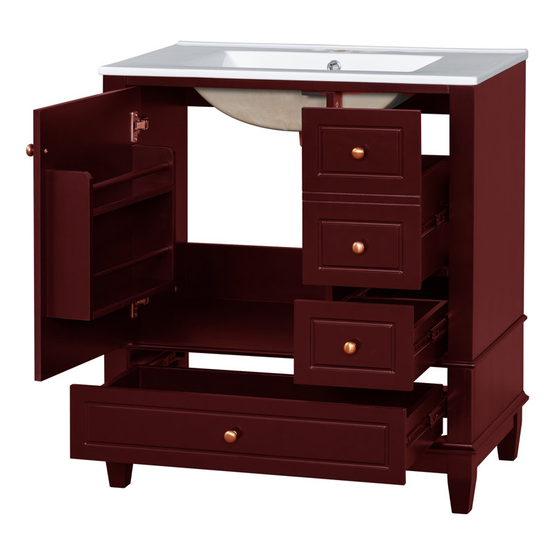 30'' Single Bathroom Vanity With Ceramic Top, Red