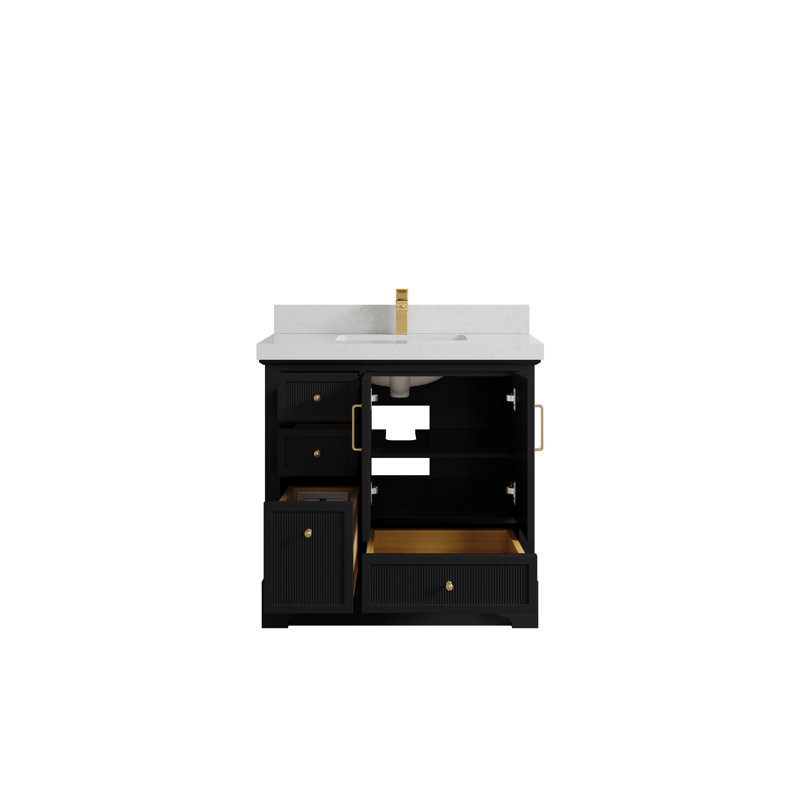 Meuble-lavabo simple 36 po avec plateau Alys, Quartz de Carrare