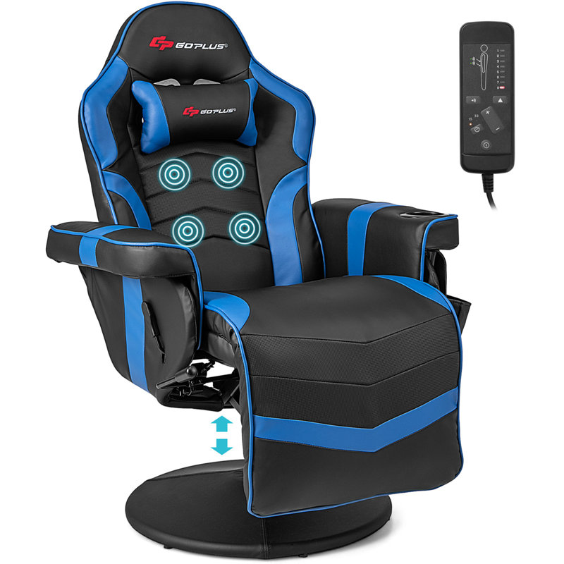 Fauteuil de jeu et de course ajustable en similicuir Costway, Bleu et noir