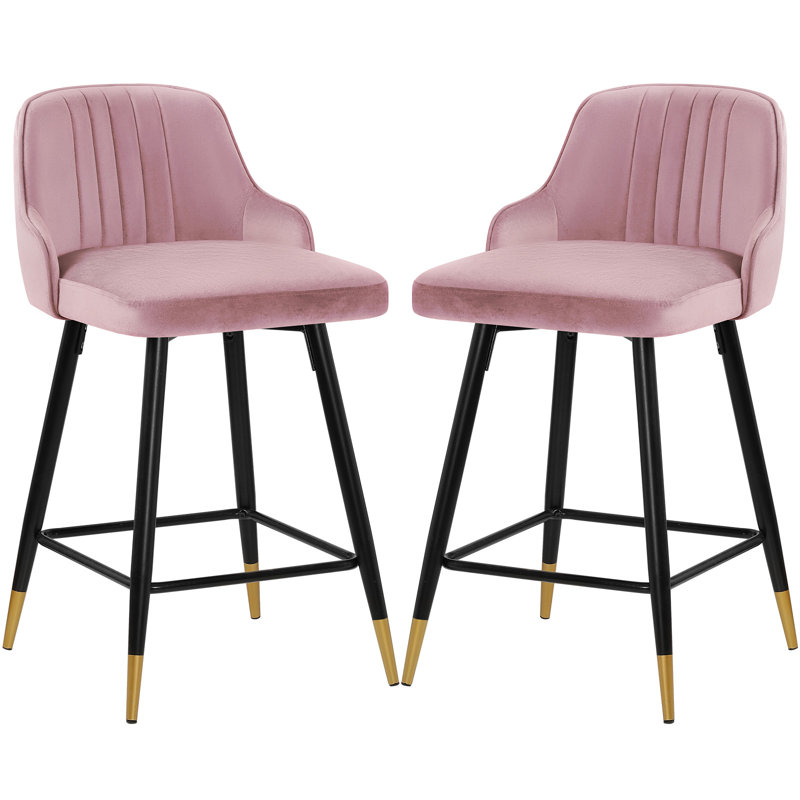 74Cm/65Cm Swivel Velvet Upholstered Counter & Bar Stool With Metal Frame , Pink, Counter Stool (65cm Seat Height)