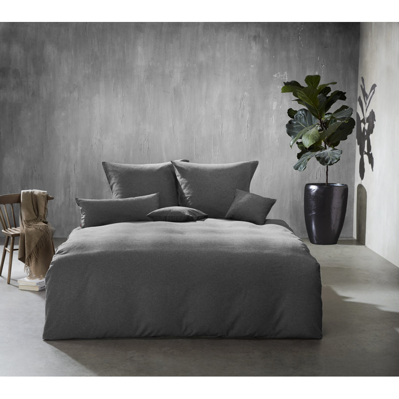 Cotton Solid Colour Duvet Cover Set with Pillowcases, Silver, 240 x 220cm - 2 Pillowcases (80 x 80 cm)