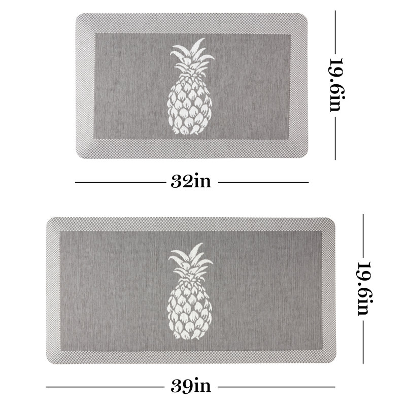 Gray Pineapple Anti-Fatigue Kitchen Mat with Textured Polyester
