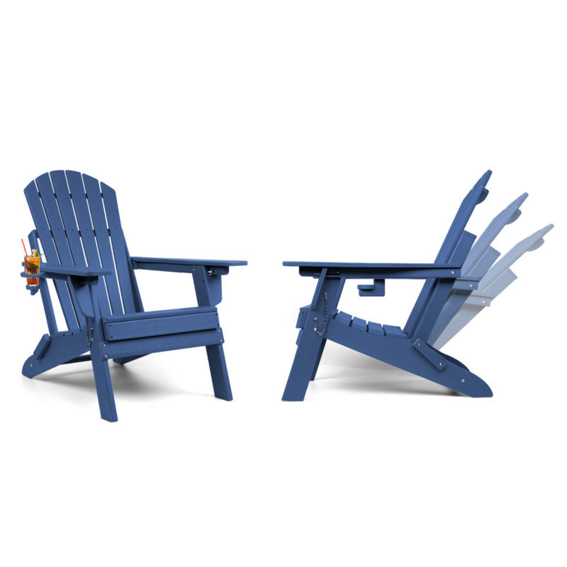 Plastic Folding Adirondack Chair with Adjustable Backrest, Navy