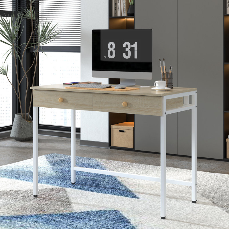 Metal Base Computer Desk, Beige/White
