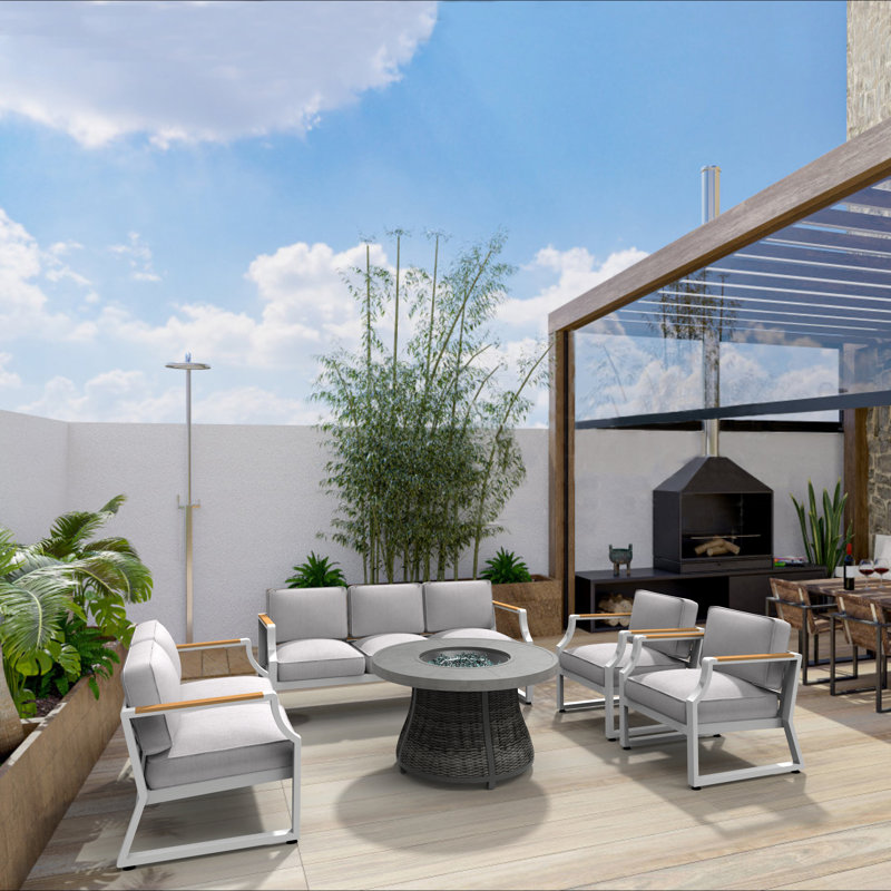 Artherine 7 - Person Patio Conversation Set with Cushions, Gray/White