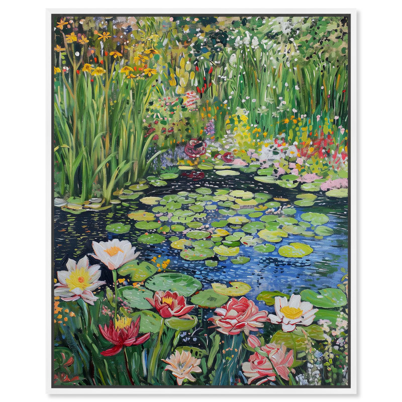 Étang impressionniste, Cadre blanc, H 37 po x l 31 po