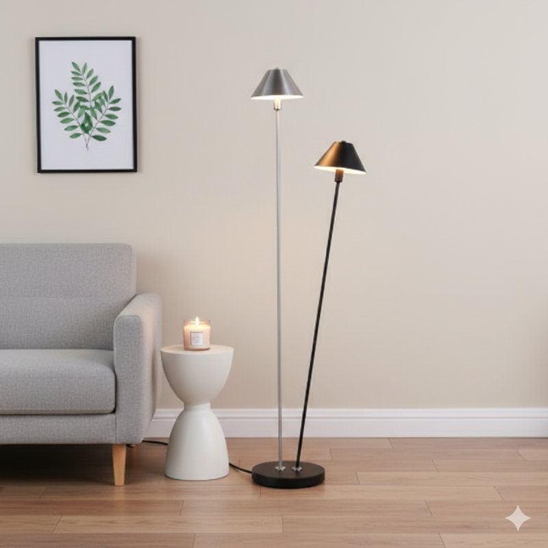 47.5" In Led Double G-9 Matte Powder Black/Silver Redman Brushed Nickel Floor Lamp