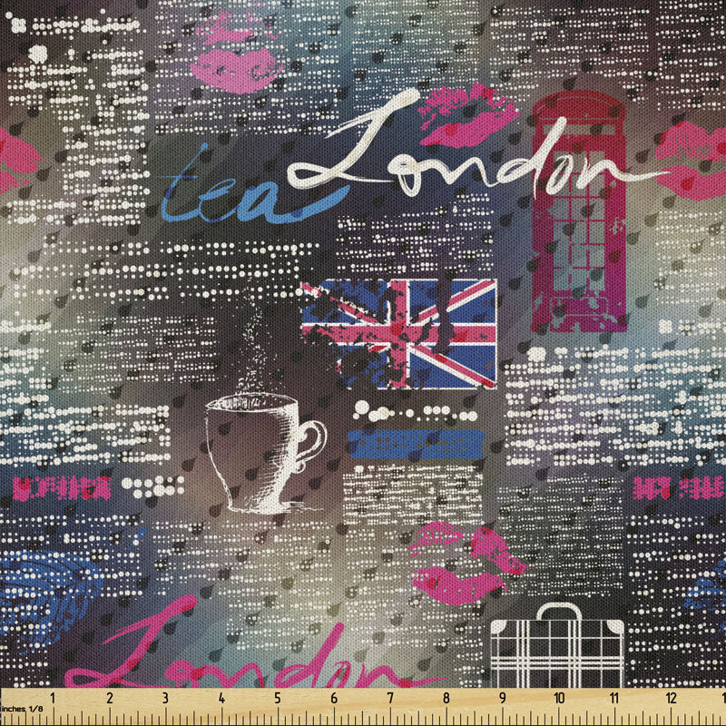Davidas London Newspaper Collage Lipstick Kiss Marks Coffee Flag Telephone Booth Multi-Purpose Fabric