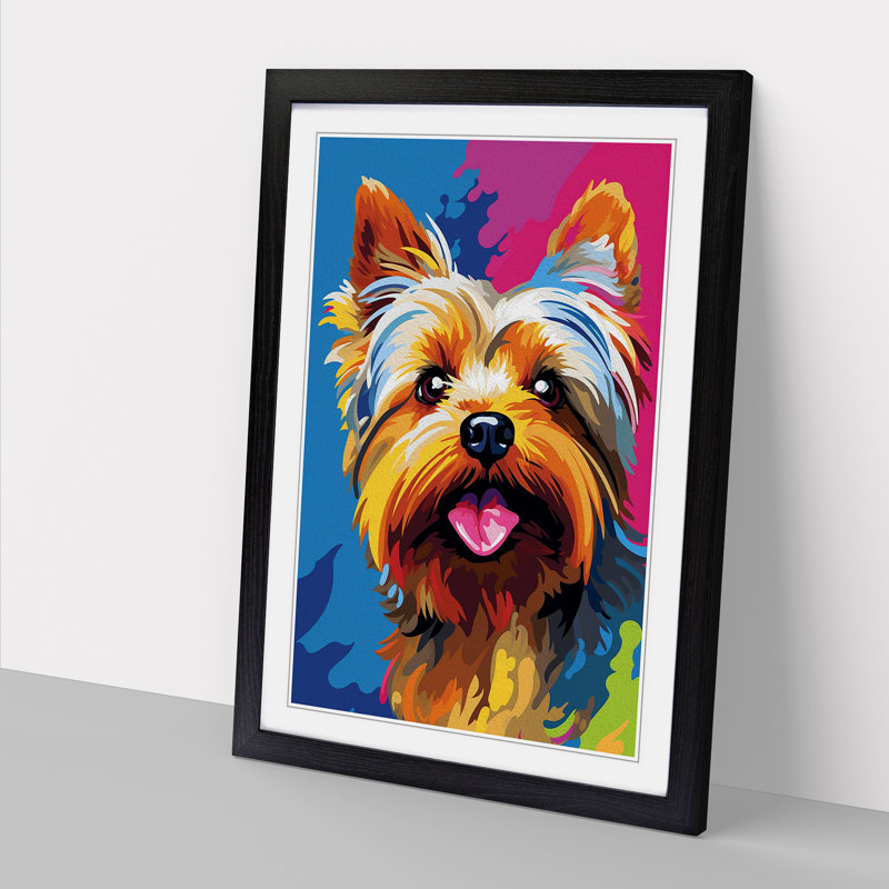 XYZ-FRM-V1223-1714 Yorkshire Terrier Colour Field No.2 1 Piece Single Picture Frame Wall Art, 46cm H x 34cm W x 2cm D, Black