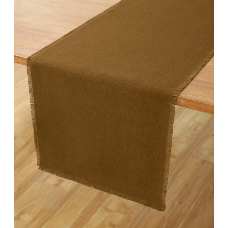 Fringe - 100% Pure Linen Table Runner, 72" x 14" Rectangle, Toffee