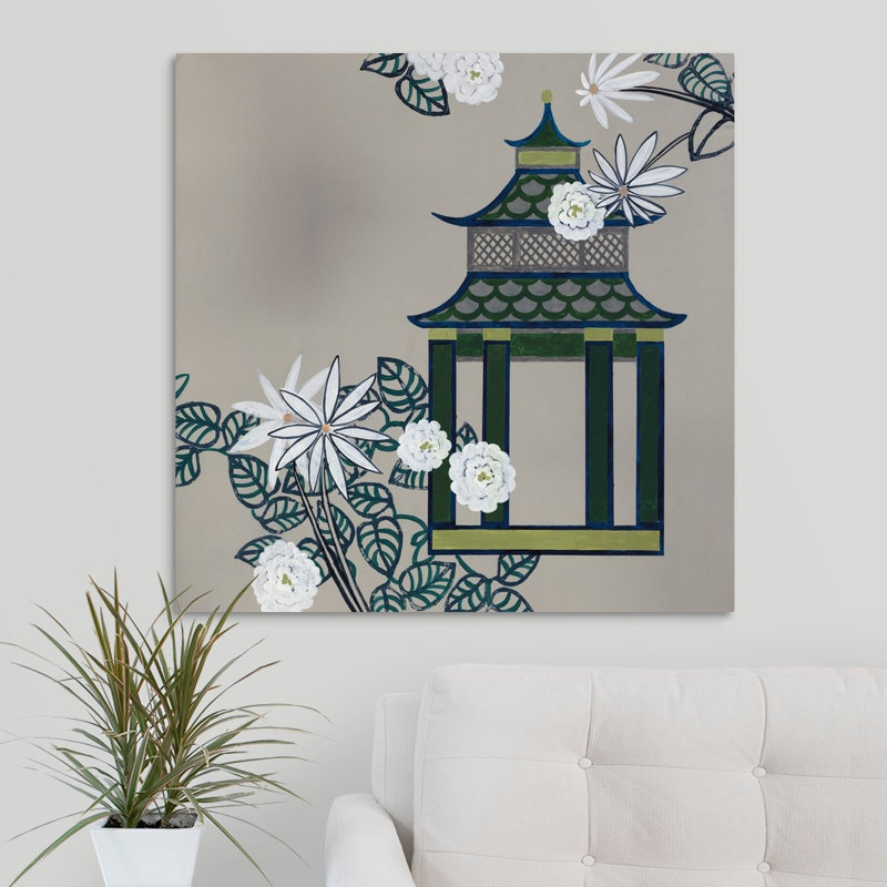 « pagode i », peinture sur toile, Toile tendue, H 36 po x l 36 po x p 1,25 po
