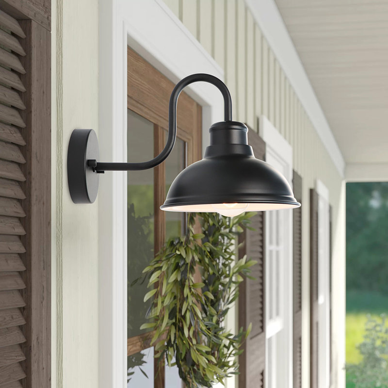 Batelov Outdoor Gooseneck Barn Light Fixture, 8 Inch Farmhouse Exterior Vintage Wall Mount Lighting, Anti-Rust Waterproof Industrial Matte Black Outside Wall Sconces for House Porch Patio Garage Yard