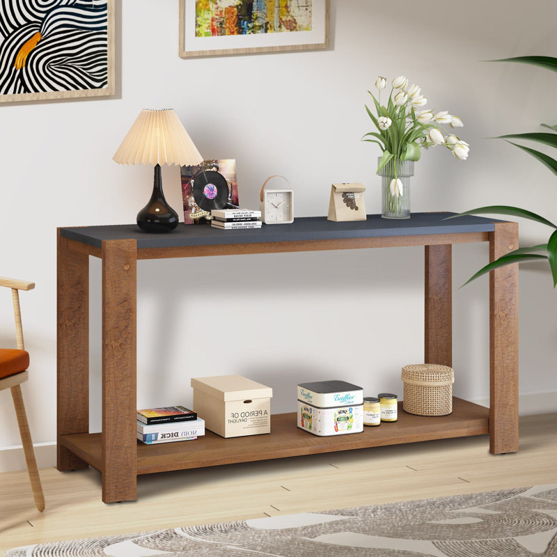 Console en bois massif 59,8 po Neissa, Gris foncé / brun