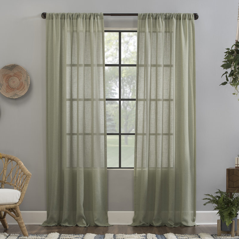 Panneau de rideau diaphane avec passe-tringle Cyon, Vert céladon, l 52" x L 63"