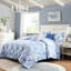 Édredon double / grand, imprimé floral et rayé élégant, 2 taies décoratives, coussins décoratifs, literie en microfibre à rayures, rembourrage, textile-117093428