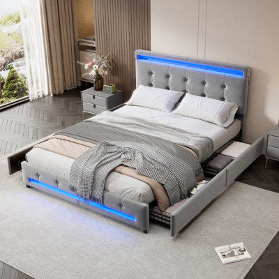 Cornier Upholstered Double (4'6) Velvet Drawers Bed Frame