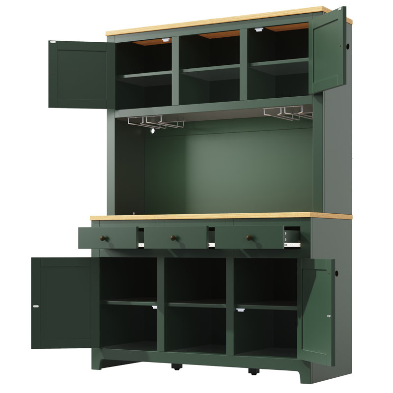Kitchen Cabinet With Led, 3 Drawers And 4 Doors Green