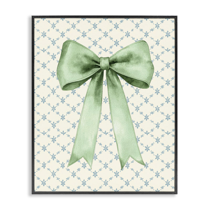 «Green Bow on Rose Quilt», giclée encadrée par Petal Prints Design, H 20 po x l 16 po, Giclée encadrée noir minuit