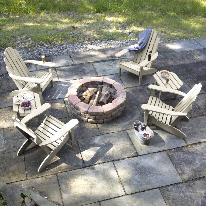 Chaise Adirondack en plastique avec table Anette, Blanc délavé