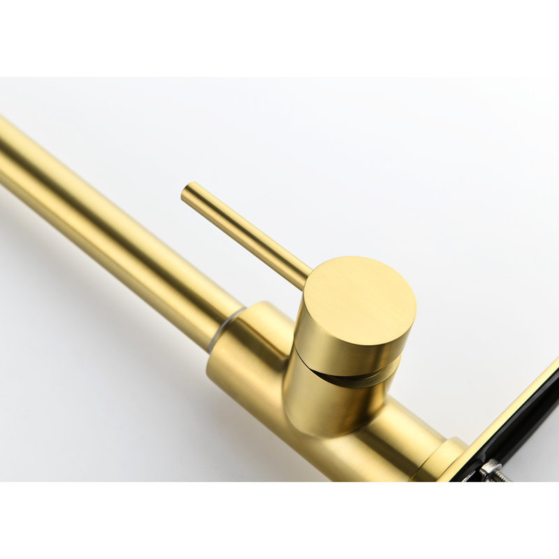 Brushed Gold Kitchen Faucet With Pull-Down - Stainless Steel, 360 Rotating High Nozzle, Stream And Spray Settings, Single For Easy Water Control, Corrosion Surface, 16.28In D, 10.1In W, 9.13In H,