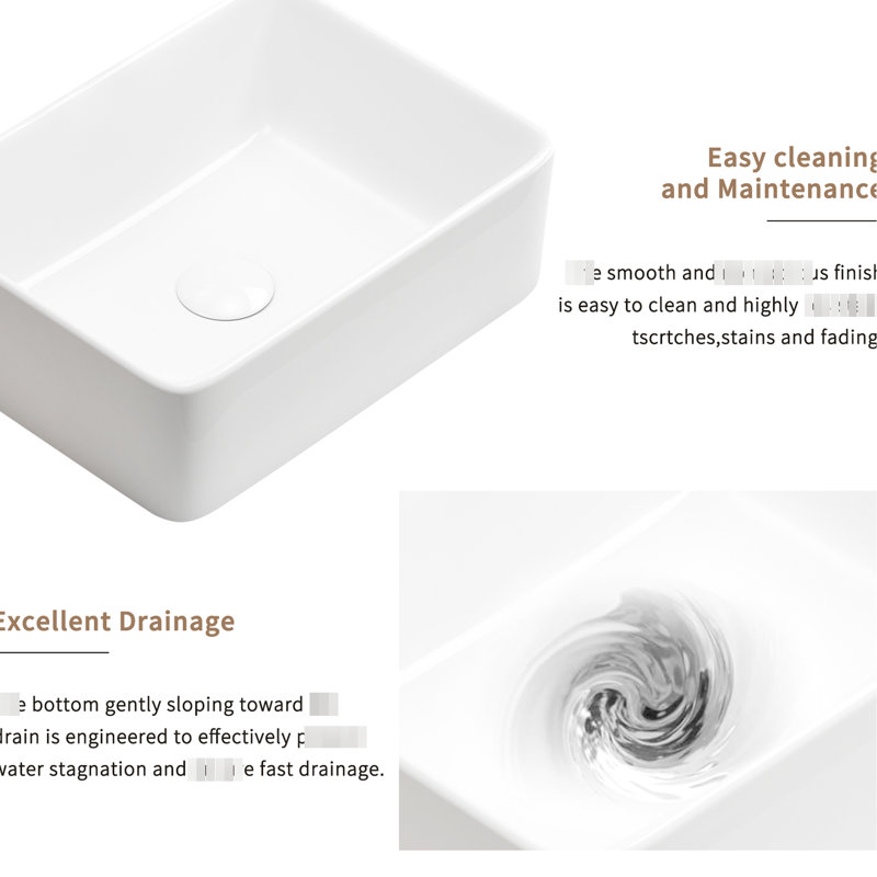 Petit lavabo vasque carré en céramique blanche, 15,75 po x 11,82 po x 5,12 po, à surface lisse, L 15,75 po x l 11,82 po, H 5,12 po