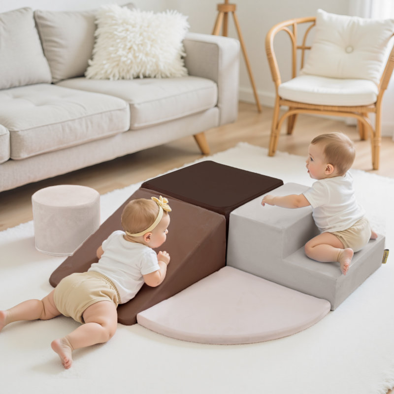 SoftPark Foam Climbing Block Soft Play Set, 5Pcs, Grey/Brown/Beige