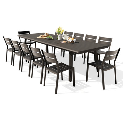 12 - Person Aluminum Outdoor Dining Set With Stackable Armless Chairs