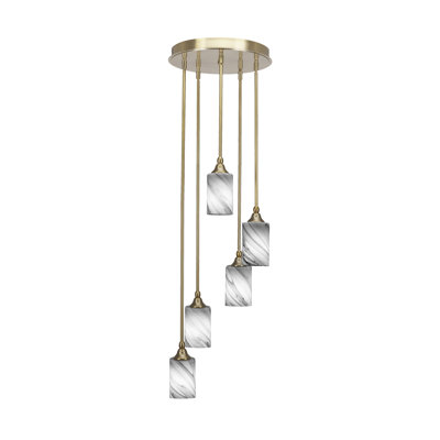 Candis 5 Light Stem Hung Cluster Pendalier Shown With 4" White Glass
