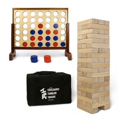 Yardgames Giant Tumbling Timbers Wood Stacking Game Bundle With 4 In A Row Game -  Yard Games, TIMBERS-001 + GIANT4-001