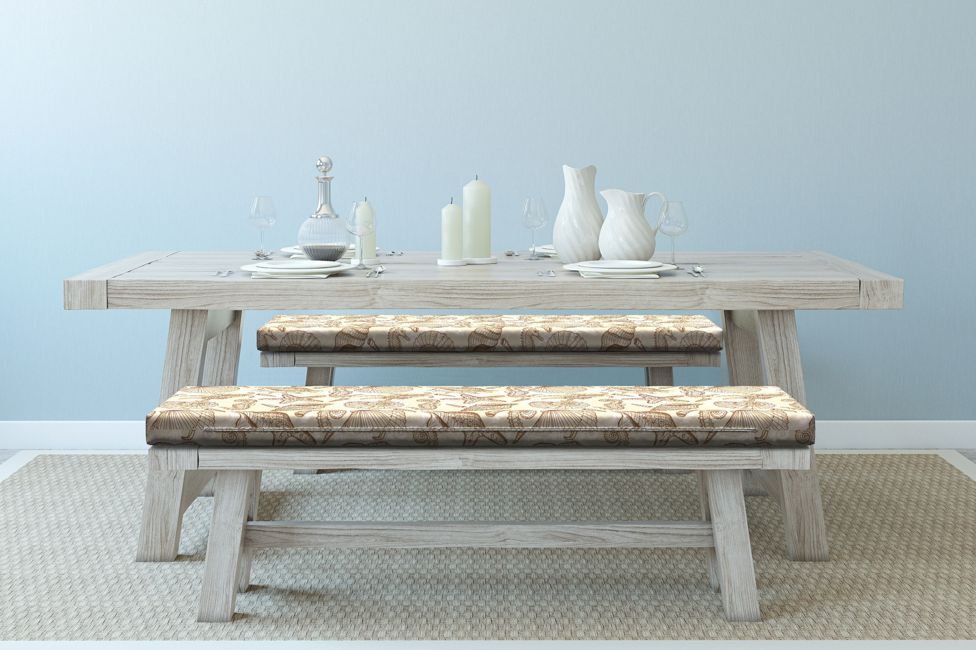 Bench Shells Ambesonne Beige Bench Cushion Set Of 2, Exotic Marine Animals In Retro ...