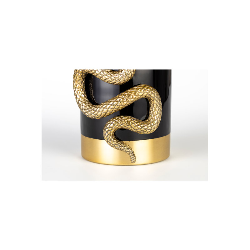 Gold and Black Metal Decorative Table Vase with Snake Design