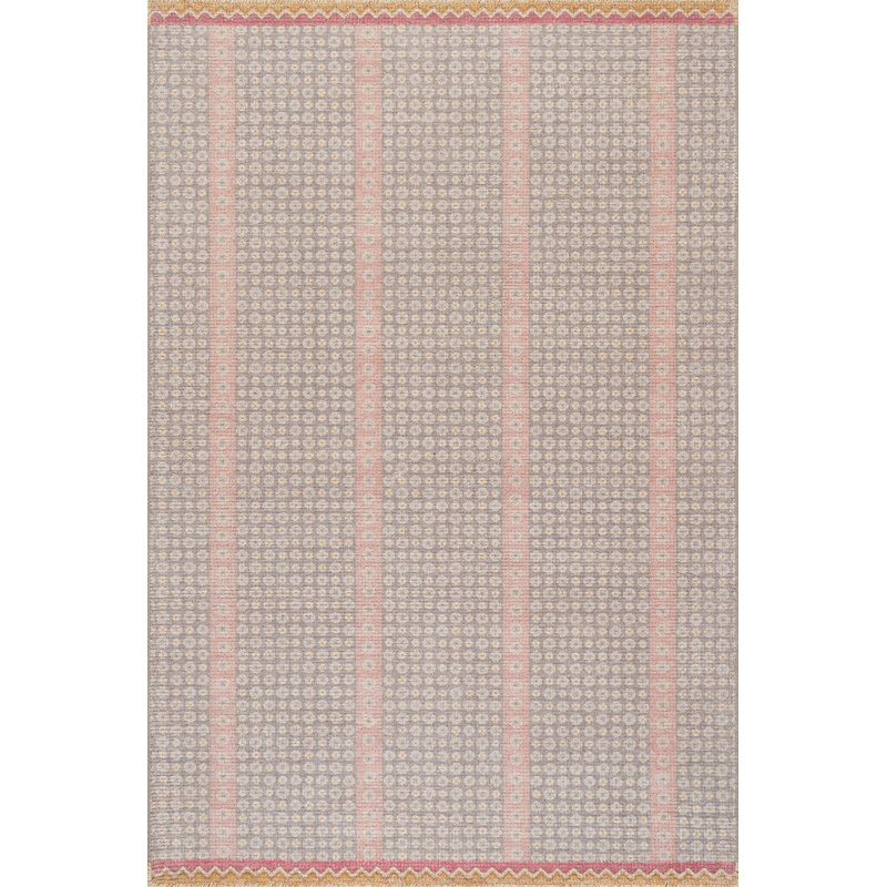Tapis rayé en laine touffeté à la main Padma Lakshmi Pondicheri, Rectangle 4pi x 6 pi