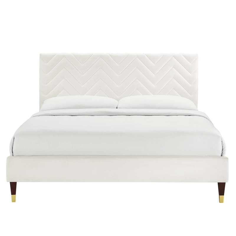 Lit plateforme en velours Leah, Blanc, Double
