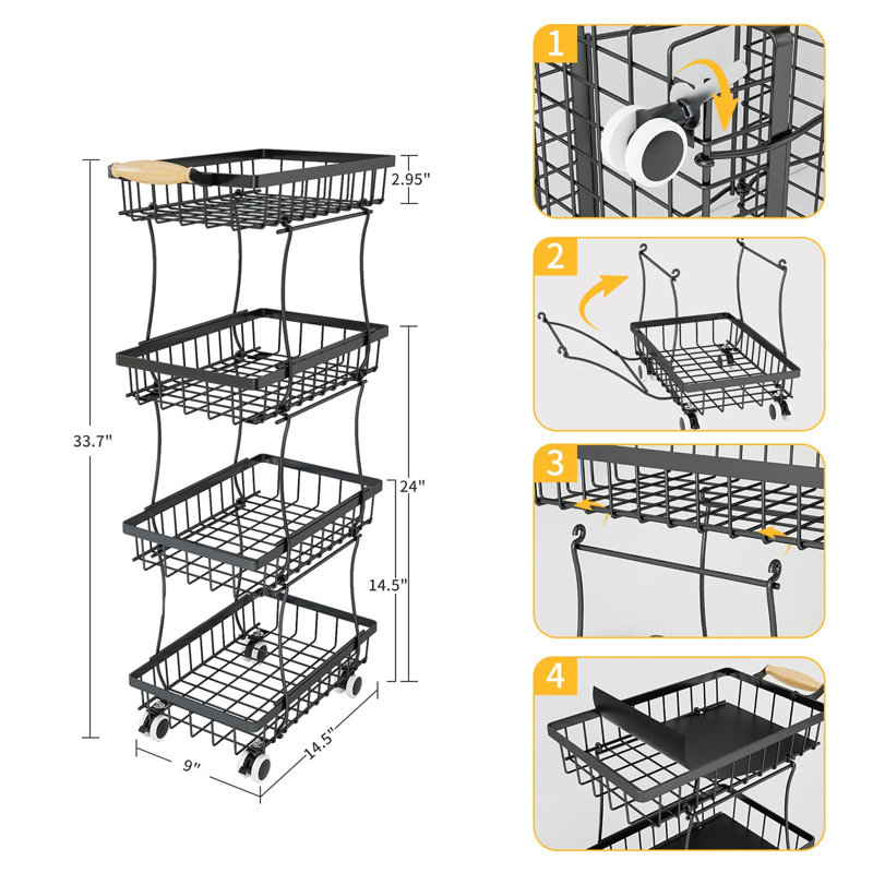 Nurjaha 33.7'' H x 14.5'' W Utility Cart with Wheels